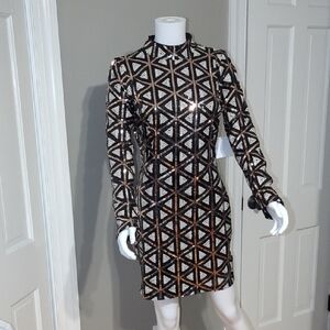 Lulu's Black and Gold Geometric Sequin Dress